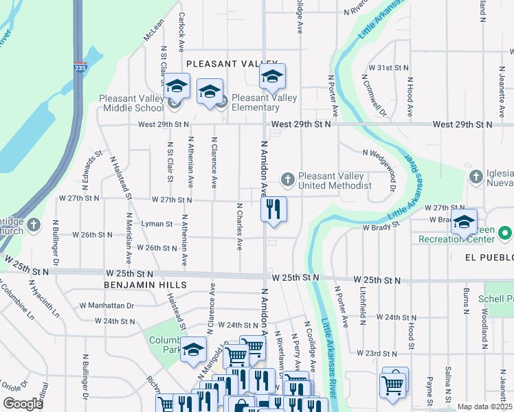 map of restaurants, bars, coffee shops, grocery stores, and more near 2749 North Amidon Avenue in Wichita