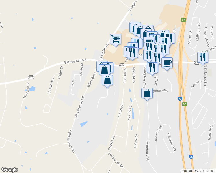 map of restaurants, bars, coffee shops, grocery stores, and more near 165 Meridian Way in Richmond