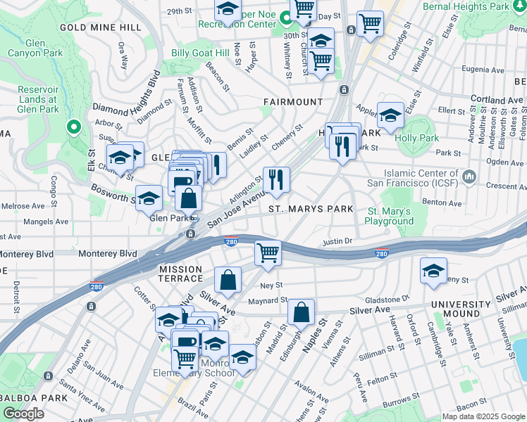 map of restaurants, bars, coffee shops, grocery stores, and more near in San Francisco