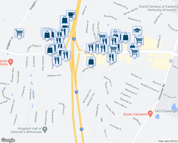 map of restaurants, bars, coffee shops, grocery stores, and more near 101 Manna Drive in Richmond
