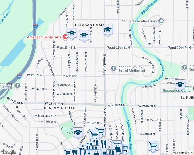 map of restaurants, bars, coffee shops, grocery stores, and more near 2813 North Charles Avenue in Wichita