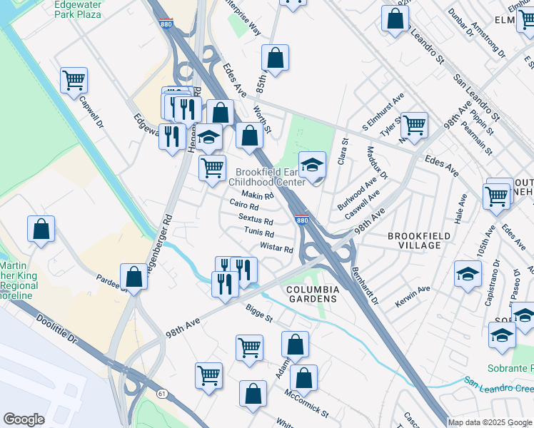map of restaurants, bars, coffee shops, grocery stores, and more near 278 Cairo Road in Oakland
