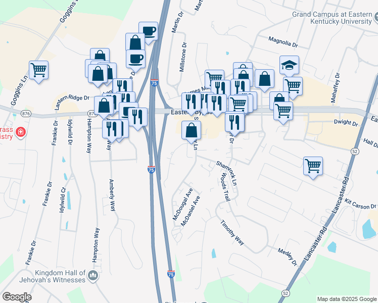 map of restaurants, bars, coffee shops, grocery stores, and more near 224 Wray Court in Richmond