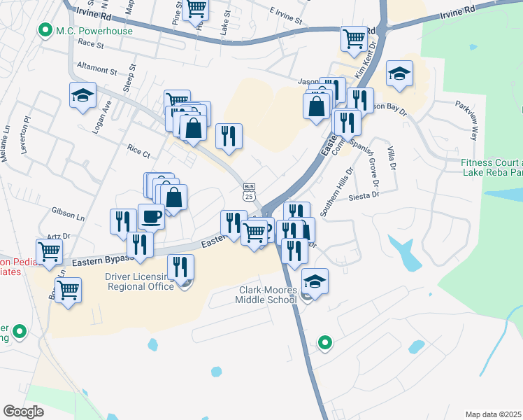 map of restaurants, bars, coffee shops, grocery stores, and more near U.S. 25 in Richmond