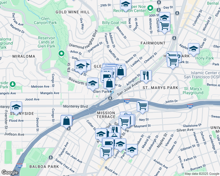 map of restaurants, bars, coffee shops, grocery stores, and more near in San Francisco