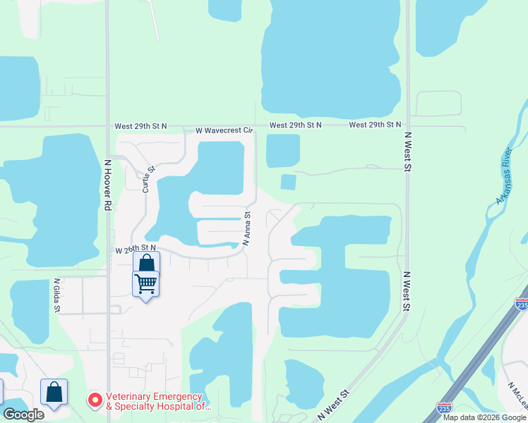 map of restaurants, bars, coffee shops, grocery stores, and more near 4311 Emerald Bay Street in Wichita