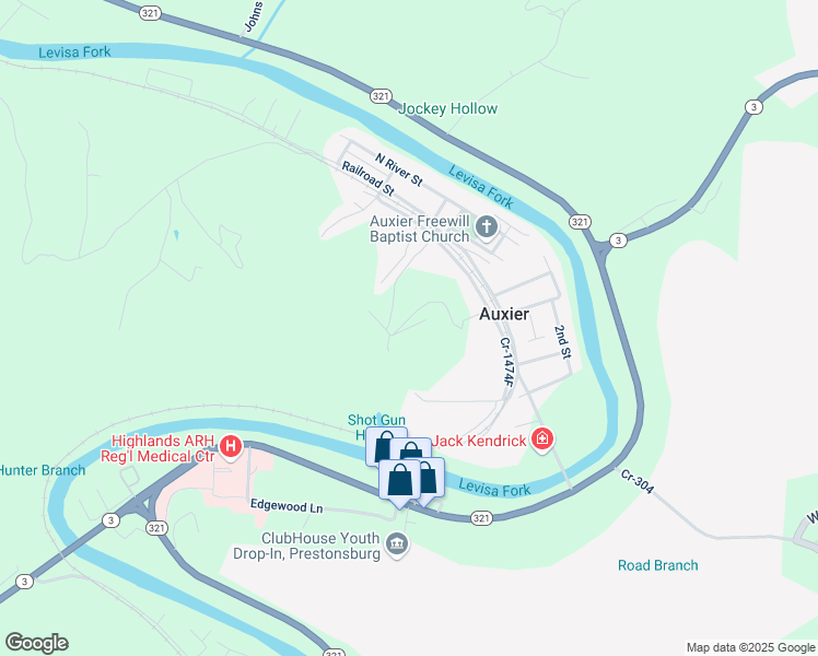 map of restaurants, bars, coffee shops, grocery stores, and more near Government Cemetery Road B in Auxier
