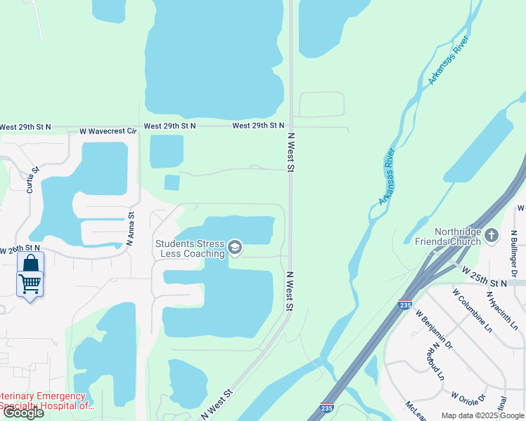 map of restaurants, bars, coffee shops, grocery stores, and more near 4311 Emerald Bay Street in Wichita