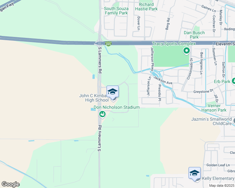 map of restaurants, bars, coffee shops, grocery stores, and more near 3200 Jaguar Run in Tracy