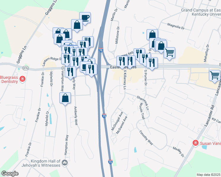 map of restaurants, bars, coffee shops, grocery stores, and more near 108 Manna Drive in Richmond