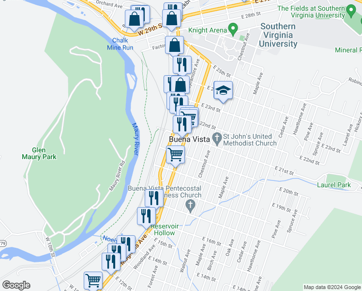 map of restaurants, bars, coffee shops, grocery stores, and more near 2047 Magnolia Avenue in Buena Vista