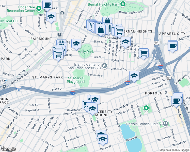 map of restaurants, bars, coffee shops, grocery stores, and more near in San Francisco
