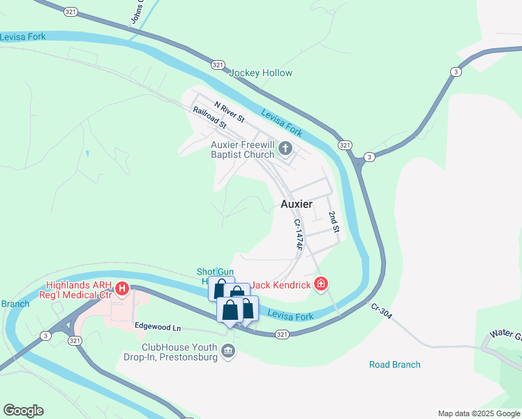 map of restaurants, bars, coffee shops, grocery stores, and more near Government Cemetery Road B in Auxier