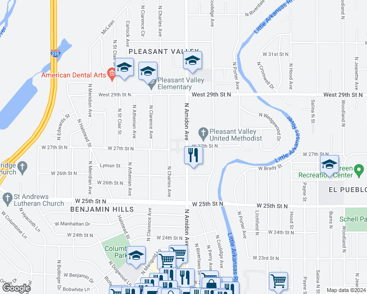 map of restaurants, bars, coffee shops, grocery stores, and more near 2749 North Amidon Avenue in Wichita
