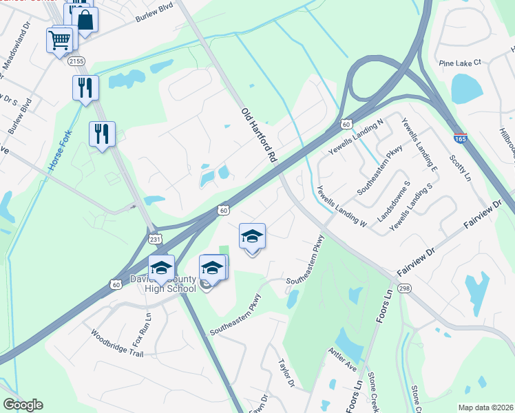 map of restaurants, bars, coffee shops, grocery stores, and more near 4008 Noel Place in Owensboro