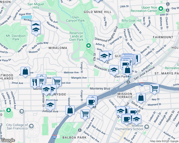 map of restaurants, bars, coffee shops, grocery stores, and more near 64 Nordhoff Street in San Francisco