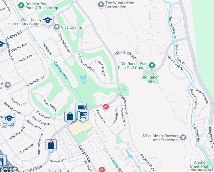 map of restaurants, bars, coffee shops, grocery stores, and more near 9419 Olympia Fields Drive in San Ramon