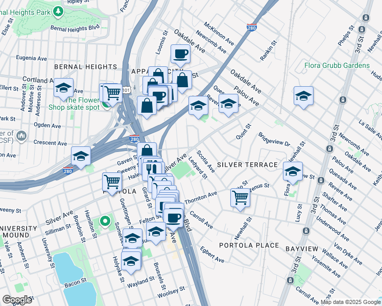 map of restaurants, bars, coffee shops, grocery stores, and more near in San Francisco
