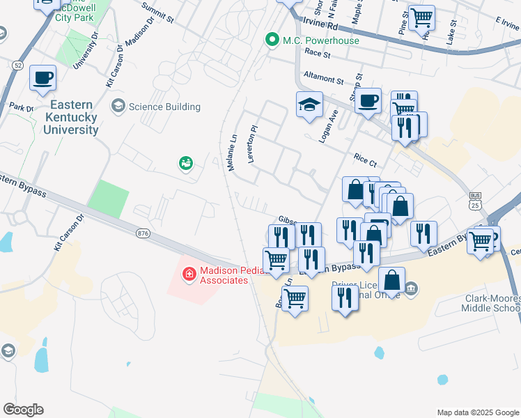 map of restaurants, bars, coffee shops, grocery stores, and more near 399 Gibson Lane in Richmond