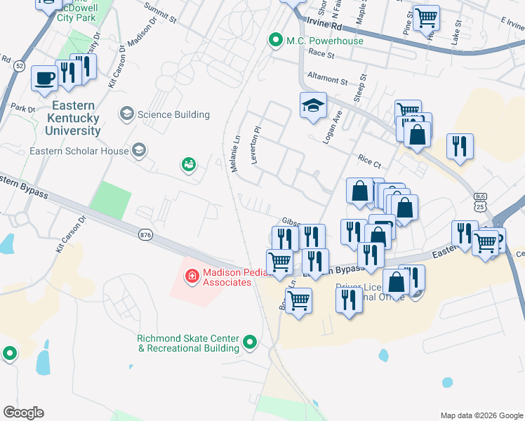 map of restaurants, bars, coffee shops, grocery stores, and more near 399 Gibson Lane in Richmond