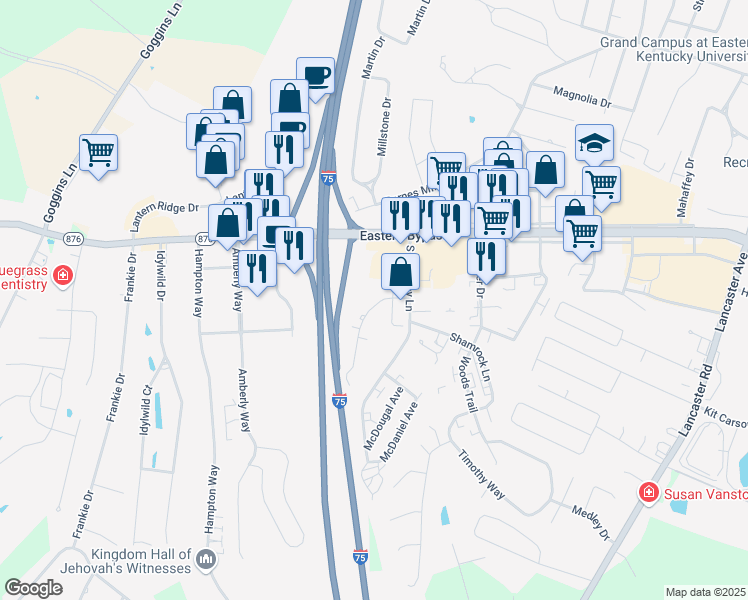 map of restaurants, bars, coffee shops, grocery stores, and more near 101 Manna Drive in Richmond