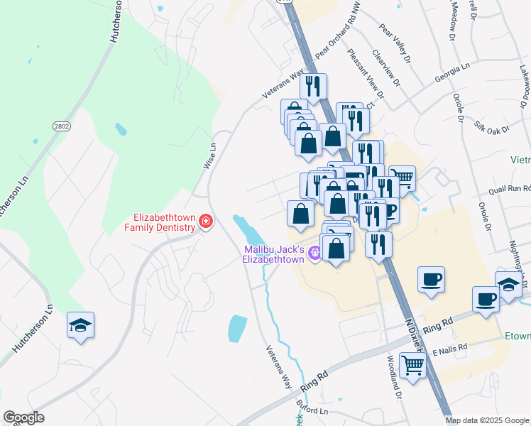 map of restaurants, bars, coffee shops, grocery stores, and more near 304 Cs-1393 in Elizabethtown