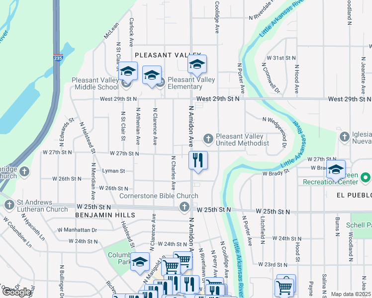 map of restaurants, bars, coffee shops, grocery stores, and more near 2749 North Amidon Avenue in Wichita