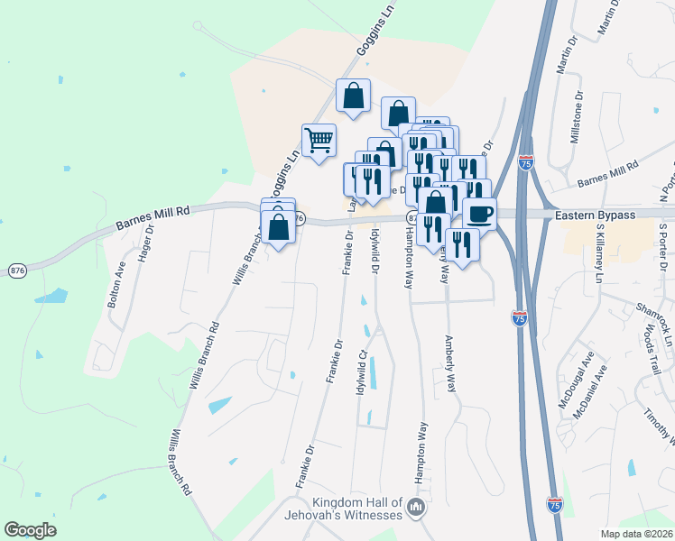 map of restaurants, bars, coffee shops, grocery stores, and more near 317 Sydney Way in Richmond