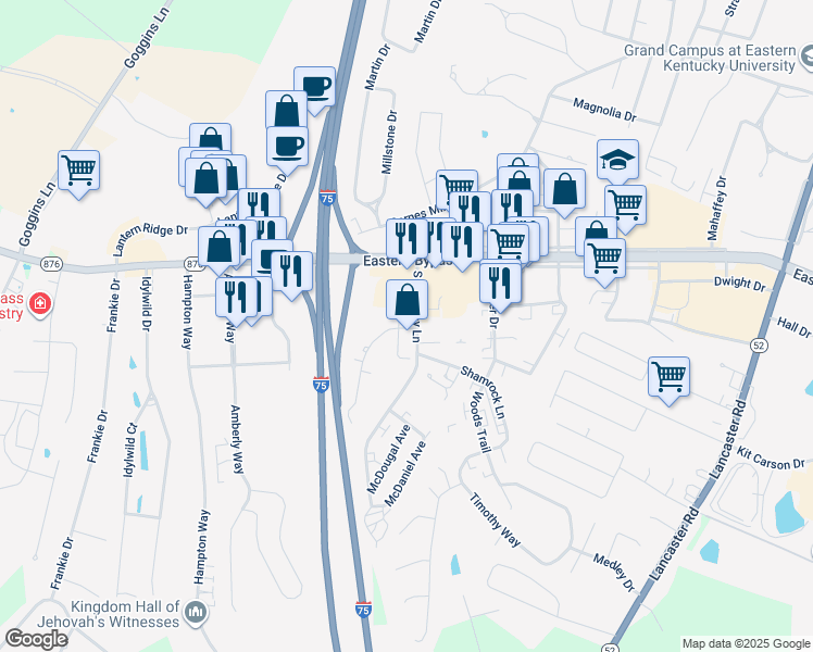 map of restaurants, bars, coffee shops, grocery stores, and more near 146 South Killarney Lane in Richmond