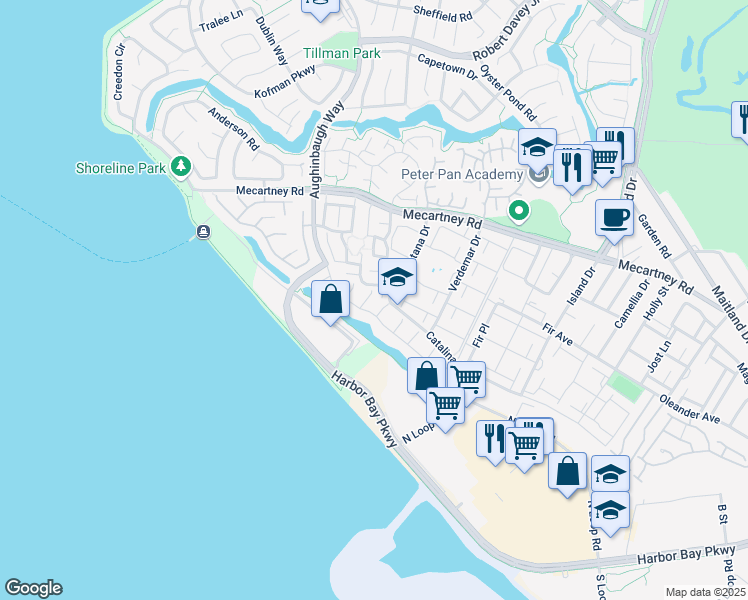 map of restaurants, bars, coffee shops, grocery stores, and more near 1 Lavagetto Court in Alameda