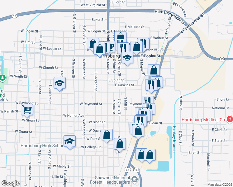 map of restaurants, bars, coffee shops, grocery stores, and more near 301 South Cherry Street in Harrisburg