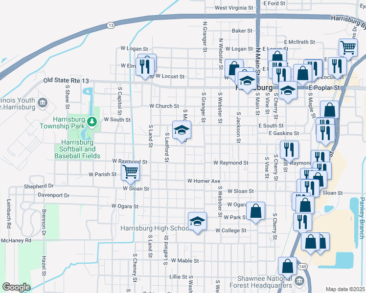 map of restaurants, bars, coffee shops, grocery stores, and more near 411 West Lincoln Street in Harrisburg