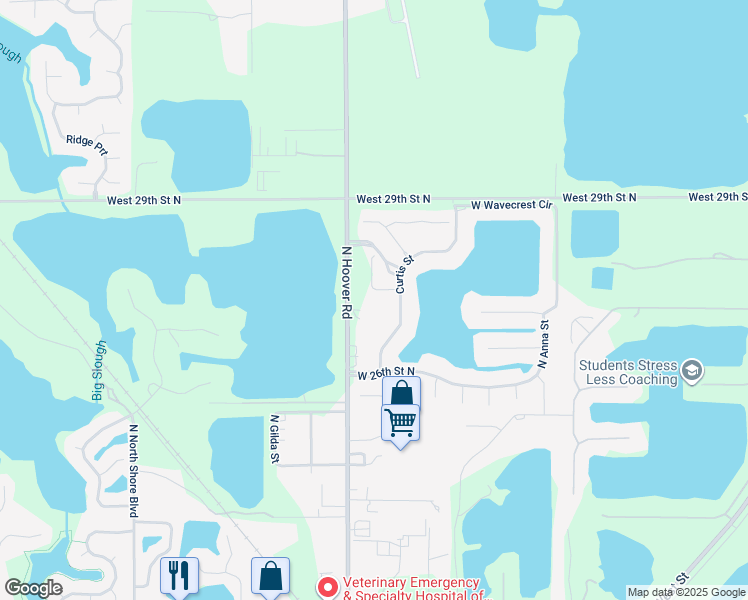map of restaurants, bars, coffee shops, grocery stores, and more near 2502 North Hoover Road in Wichita