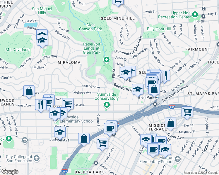 map of restaurants, bars, coffee shops, grocery stores, and more near 64 Nordhoff Street in San Francisco