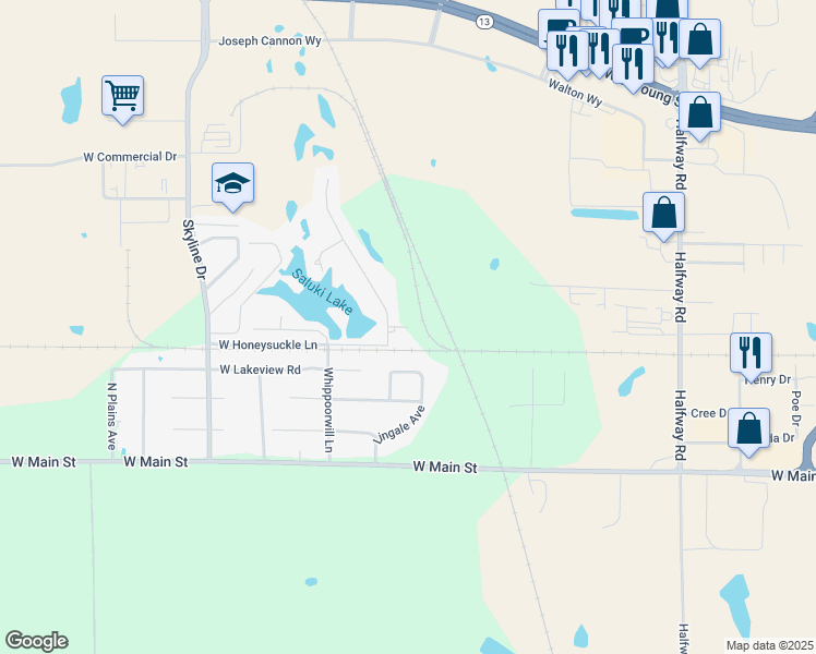 map of restaurants, bars, coffee shops, grocery stores, and more near 101 Meadow Court in Marion