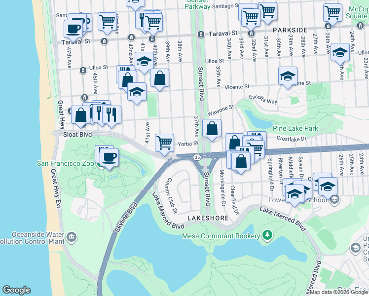 map of restaurants, bars, coffee shops, grocery stores, and more near in San Francisco