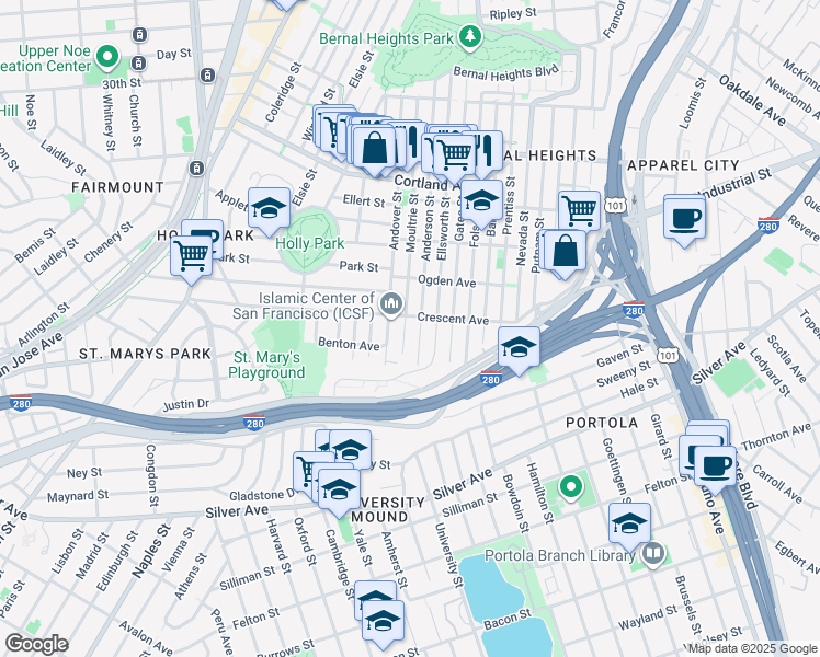 map of restaurants, bars, coffee shops, grocery stores, and more near in San Francisco