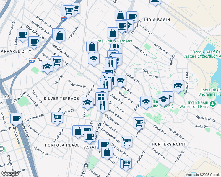 map of restaurants, bars, coffee shops, grocery stores, and more near in San Francisco