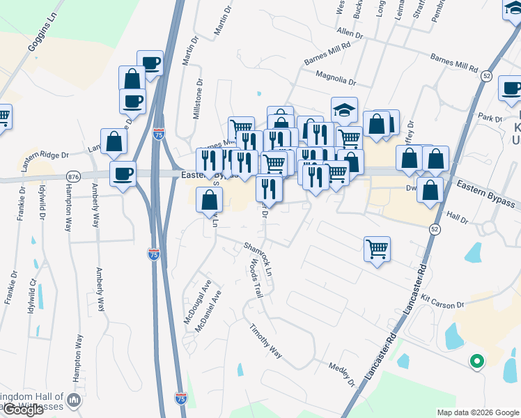 map of restaurants, bars, coffee shops, grocery stores, and more near 228 South Porter Drive in Richmond