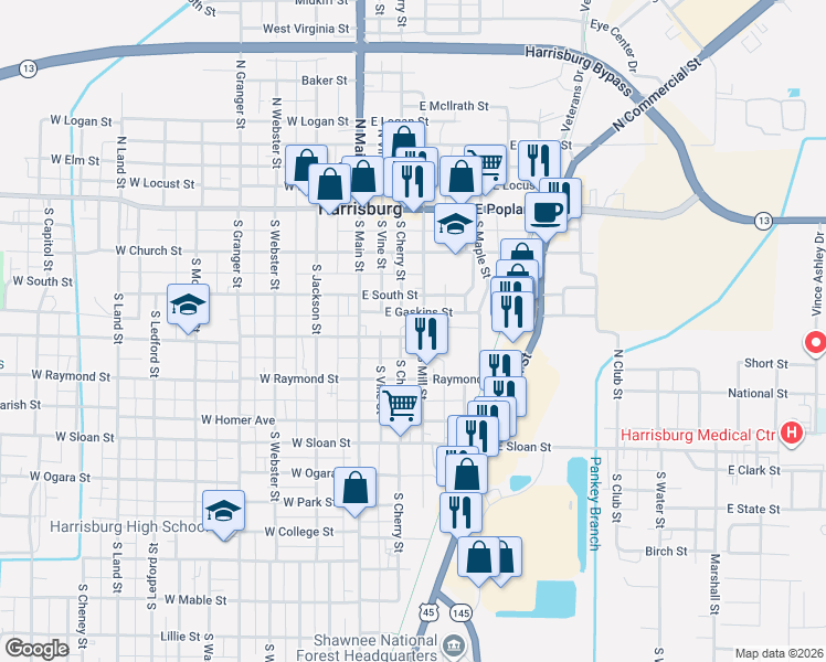 map of restaurants, bars, coffee shops, grocery stores, and more near 304-398 South Mill Street in Harrisburg