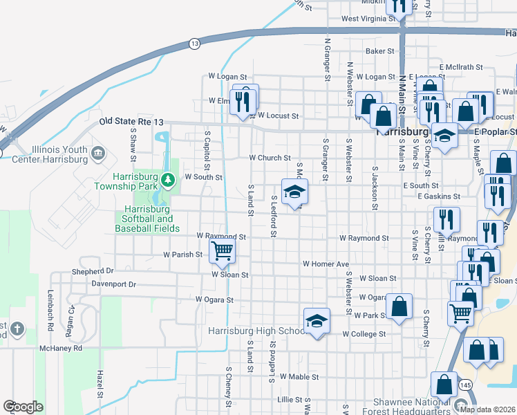 map of restaurants, bars, coffee shops, grocery stores, and more near 300-398 South Land Street in Harrisburg