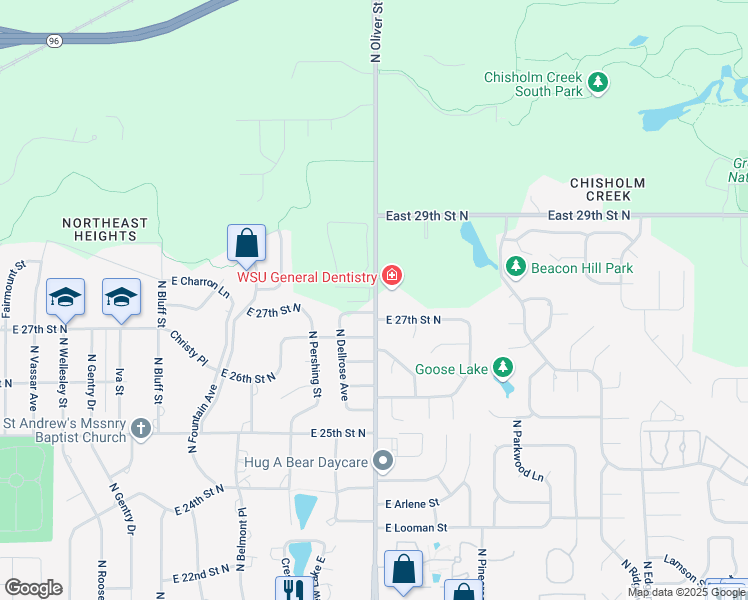 map of restaurants, bars, coffee shops, grocery stores, and more near 4743 E 27th St N in Wichita