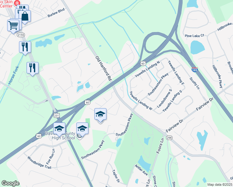 map of restaurants, bars, coffee shops, grocery stores, and more near 4151 Old Hartford Road in Owensboro