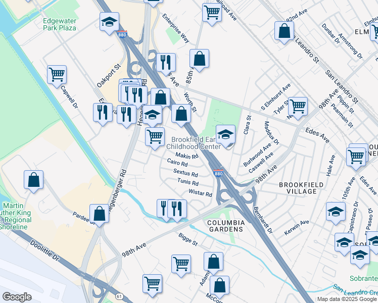 map of restaurants, bars, coffee shops, grocery stores, and more near 262 Fitzpatrick Road in Oakland