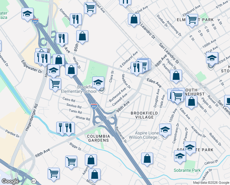 map of restaurants, bars, coffee shops, grocery stores, and more near 415 Ashton Avenue in Oakland