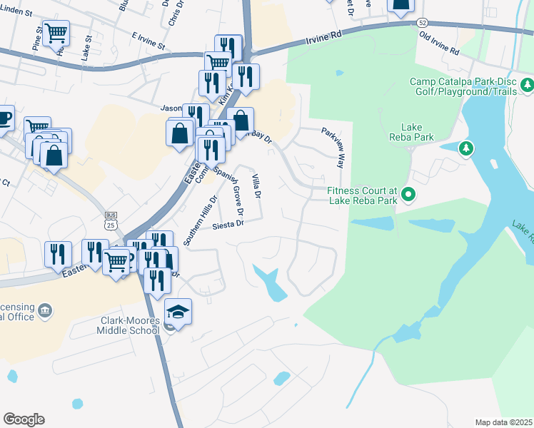 map of restaurants, bars, coffee shops, grocery stores, and more near 974 Villa Drive in Richmond