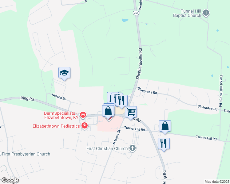 map of restaurants, bars, coffee shops, grocery stores, and more near 2-298 Emerald Way in Elizabethtown