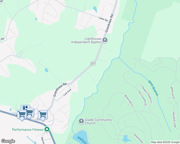 map of restaurants, bars, coffee shops, grocery stores, and more near 499-557 Highway 307 in Daniels