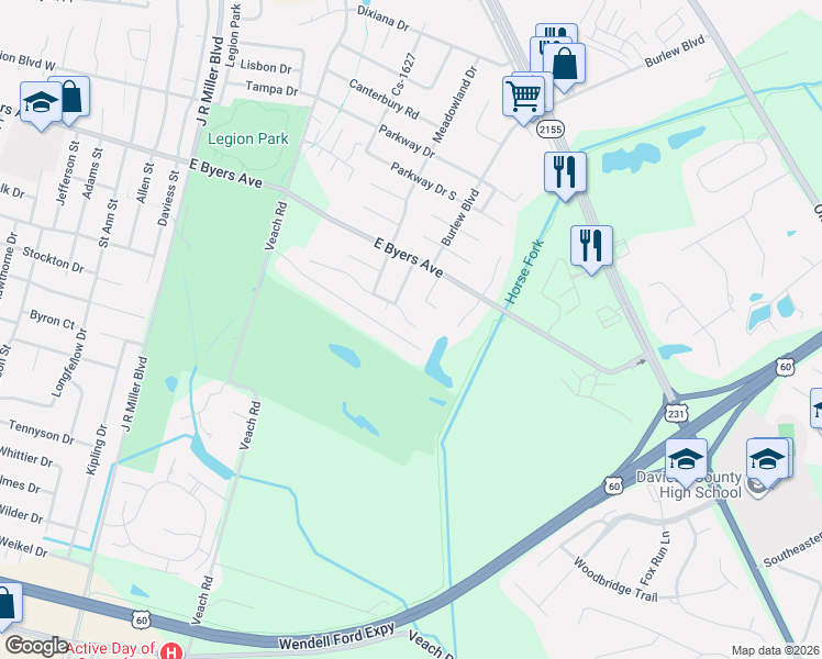map of restaurants, bars, coffee shops, grocery stores, and more near 1 Quail Ridge Court in Owensboro