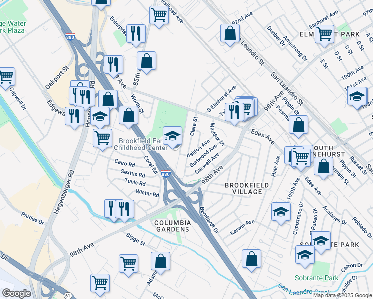 map of restaurants, bars, coffee shops, grocery stores, and more near 440 Jones Avenue in Oakland